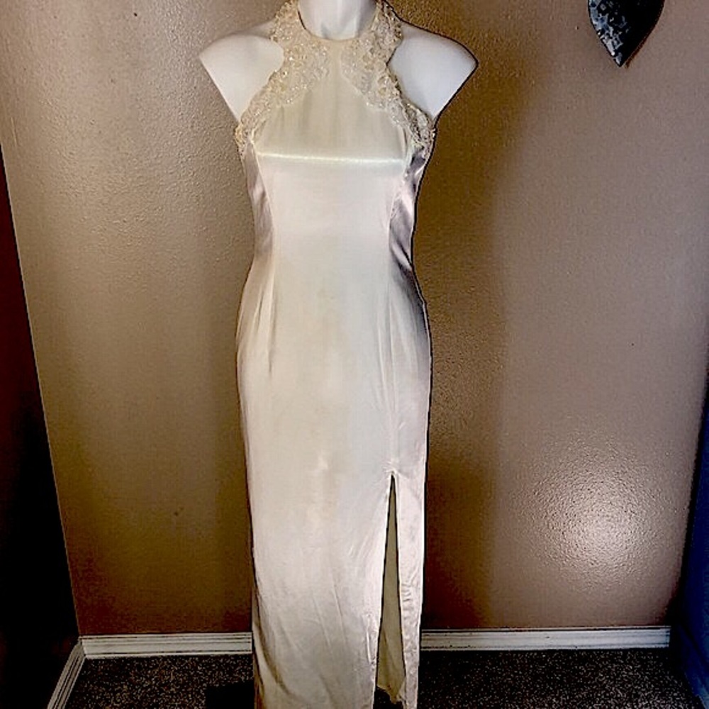 Gunne Sax Cream Lace Halter Dress